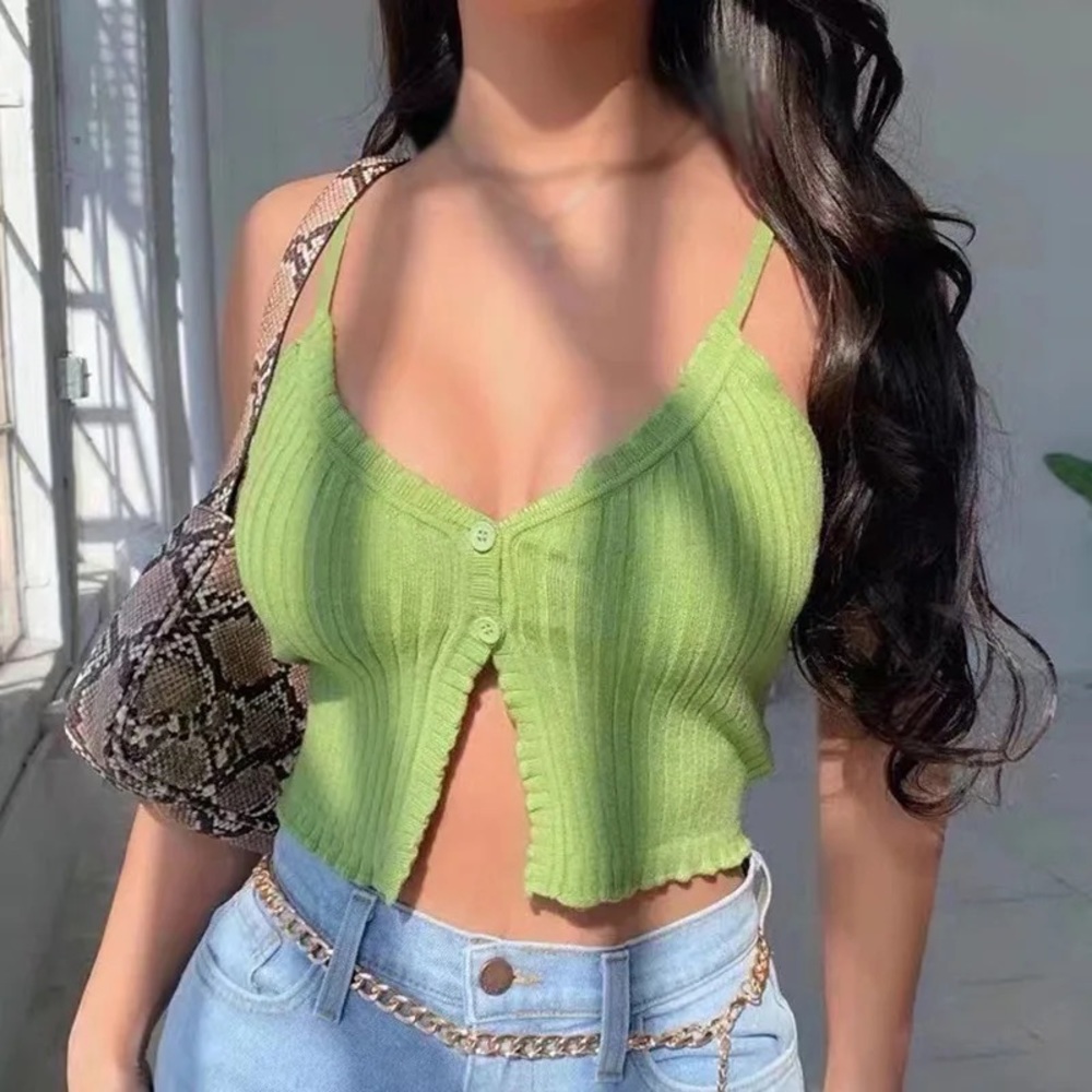 Green Knit Ribbed Top